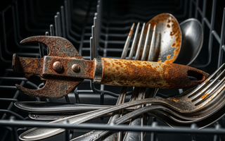 Rusty can opener in dishwasher basket causing rust on silverware and cutlery